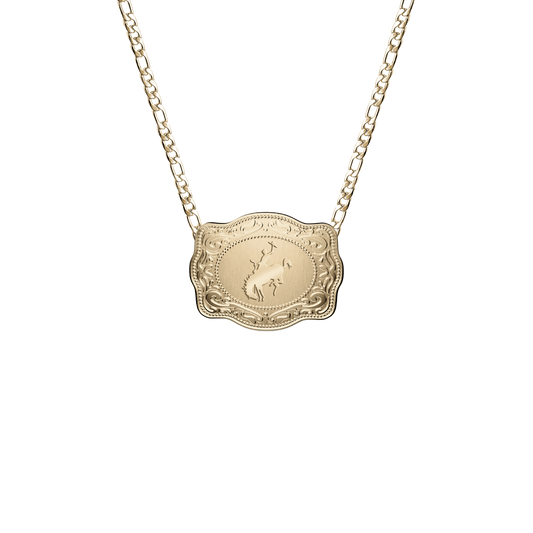 Mini Belt Buckle Necklace (Bronc) - Gold