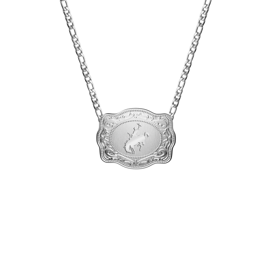 Mini Belt Buckle Necklace (Bronc) - Silver