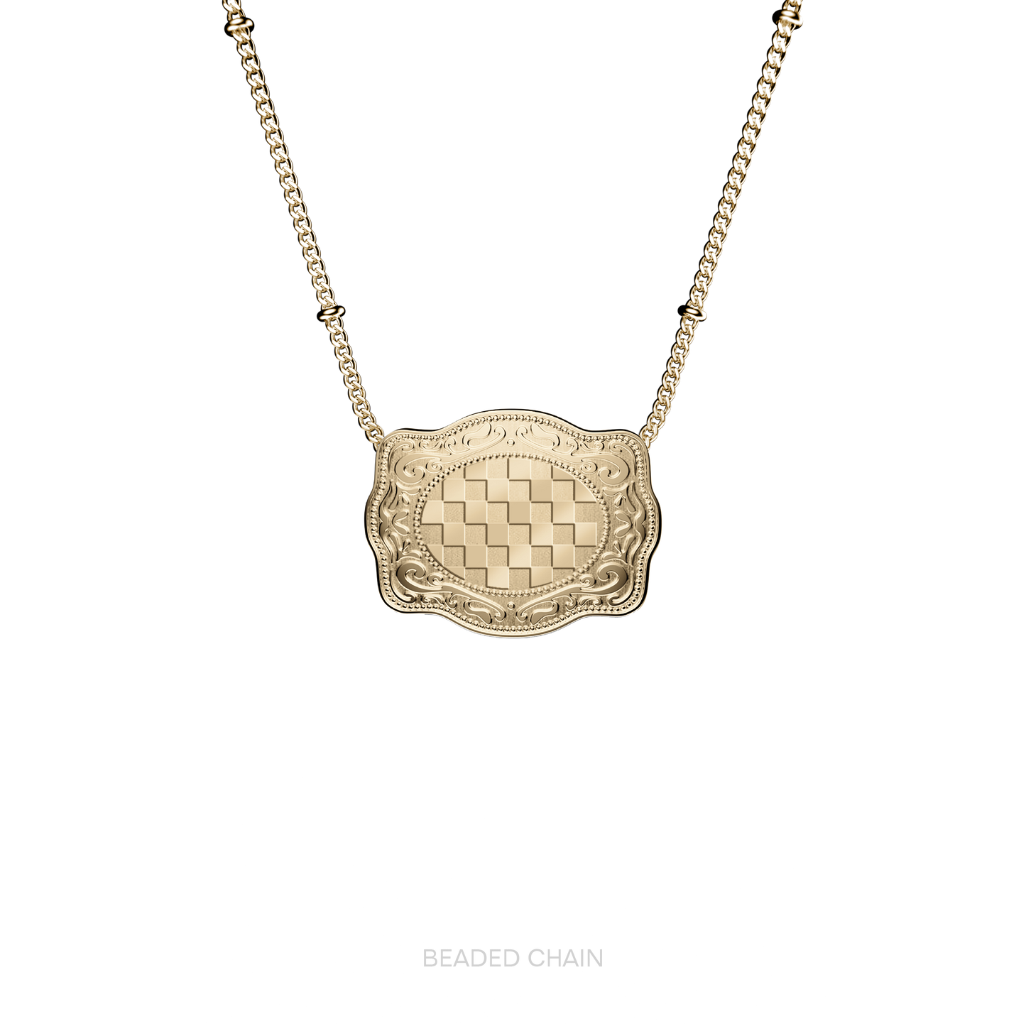 Mini Belt Buckle Necklace (Checkered) - Gold