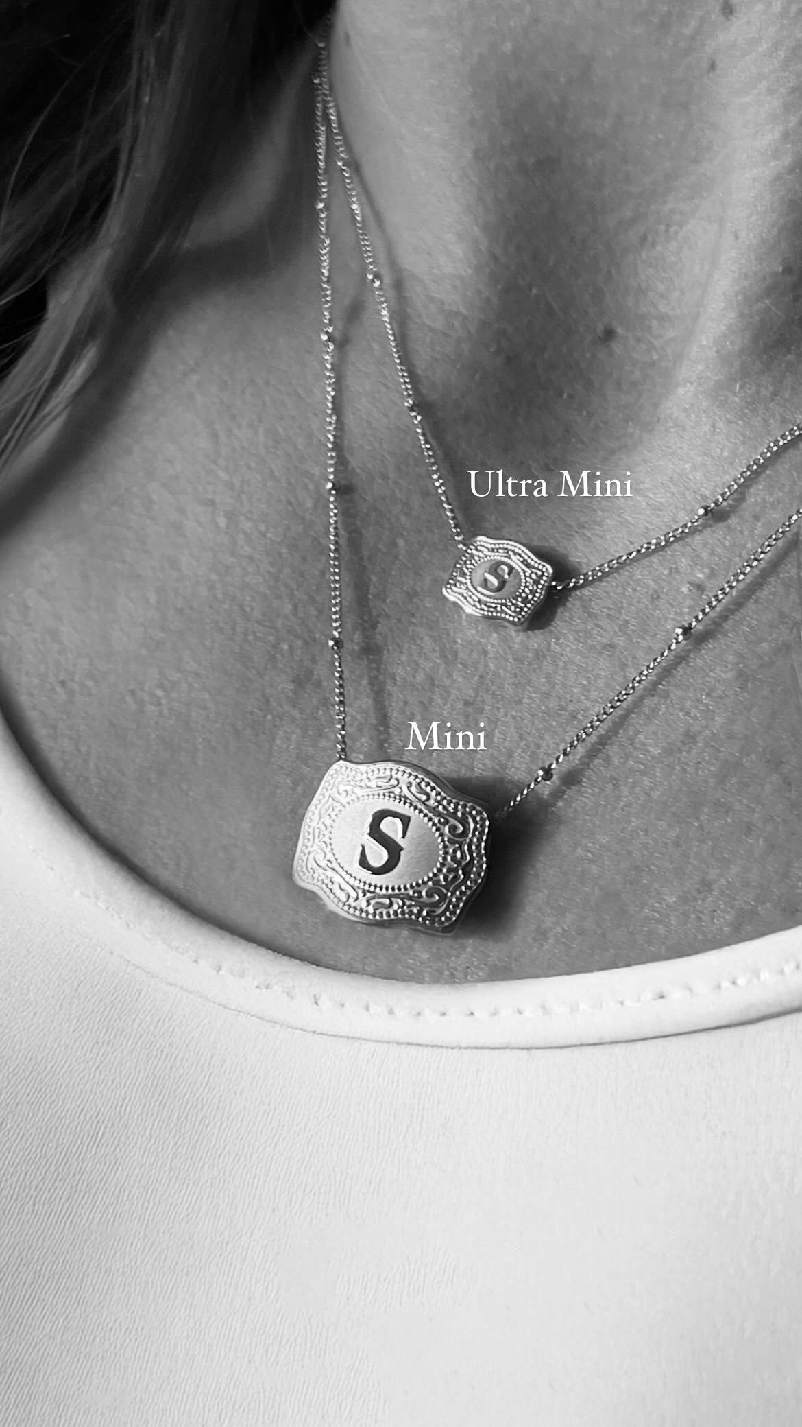 Mini Belt Buckle Necklace (Initial) - Silver