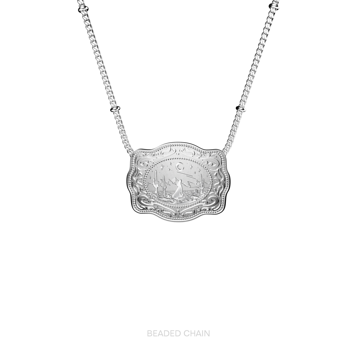 Mini Belt Buckle Necklace (Lone Wolf) - Silver