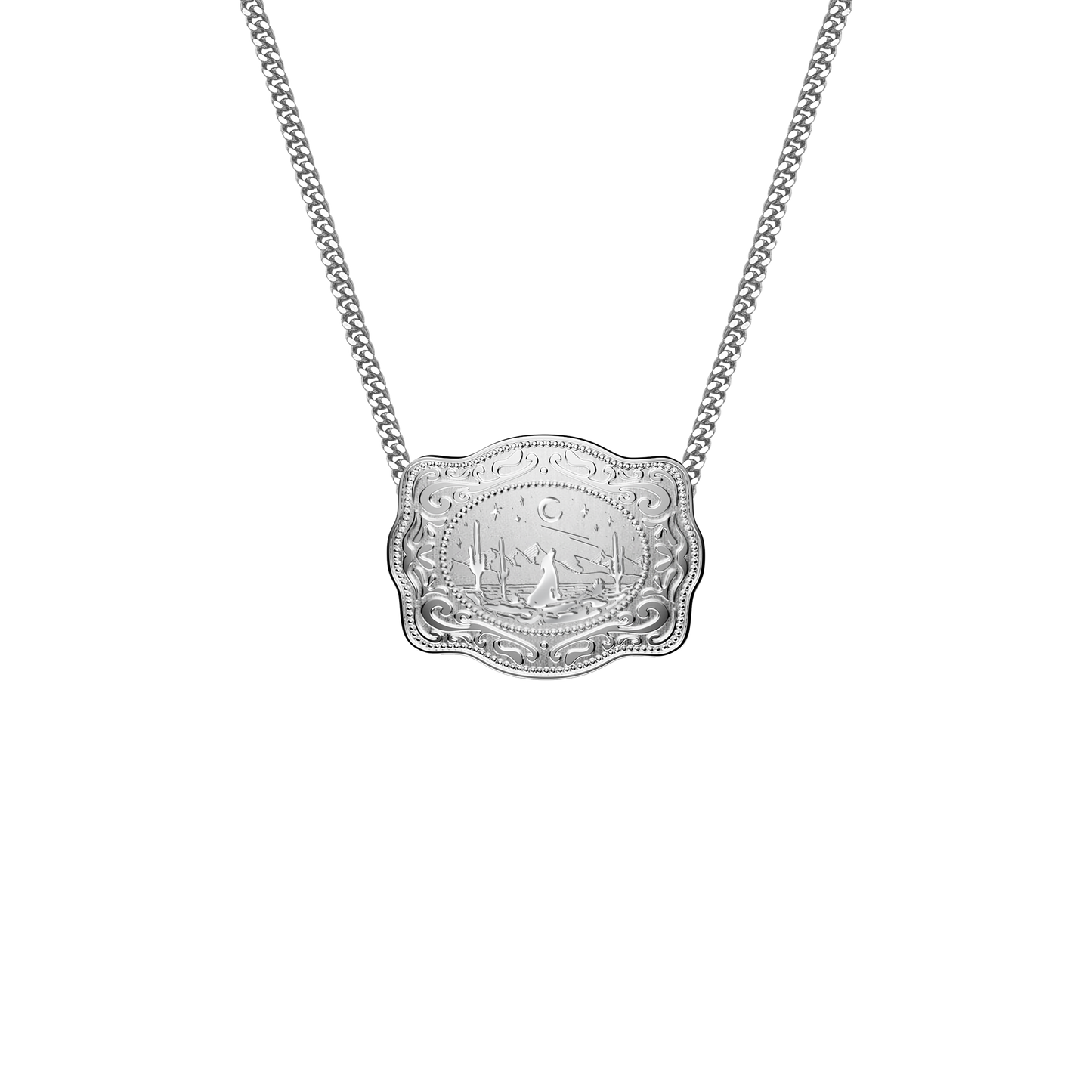 Mini Belt Buckle Necklace (Lone Wolf) - Silver