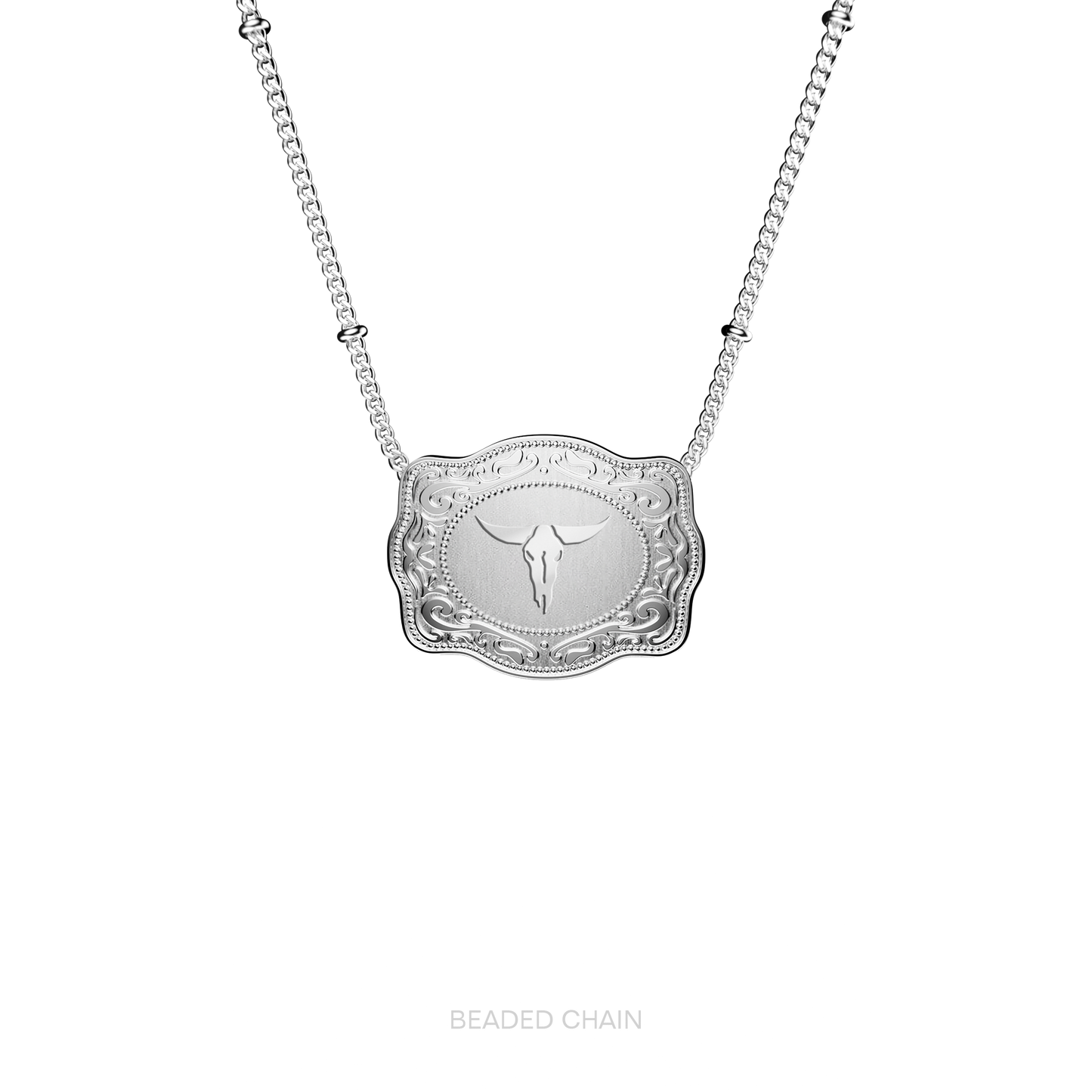 Mini Belt Buckle Necklace (Longhorn) - Silver