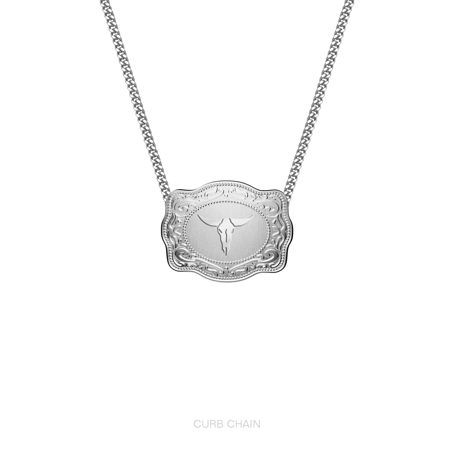 Mini Belt Buckle Necklace (Longhorn) - Silver