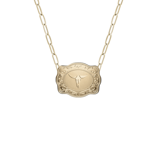 Mini Belt Buckle Necklace (Longhorn) - Gold