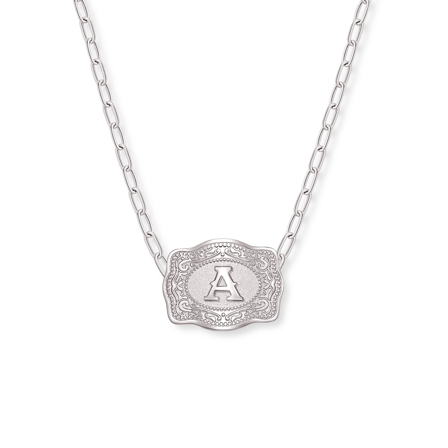 Mini Belt Buckle Necklace (Initial) - Silver