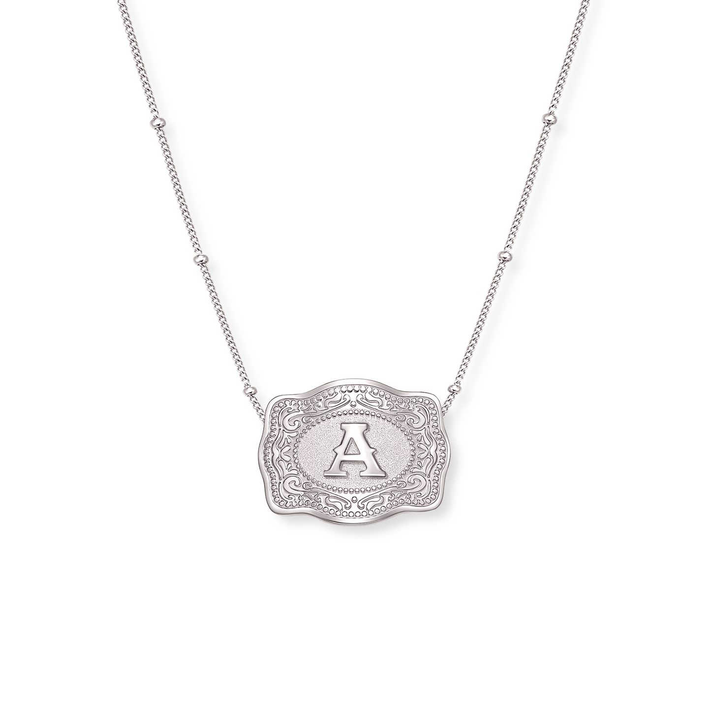 Mini Belt Buckle Necklace (Initial) - Silver